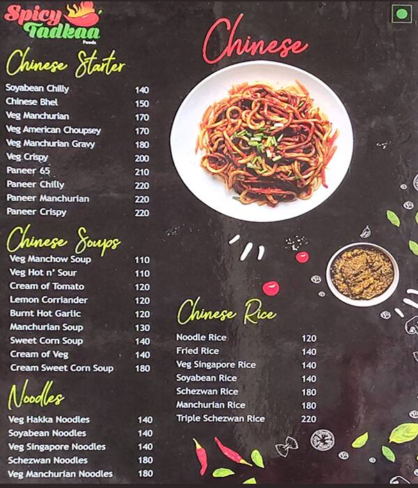 Hotel Spicy Tadkaa menu