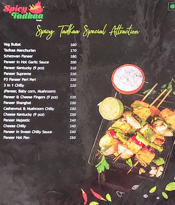 Hotel Spicy Tadkaa menu