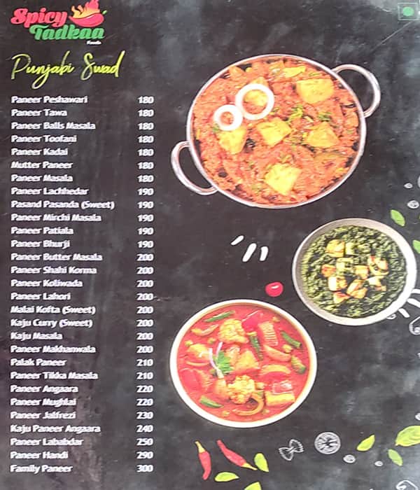 Hotel Spicy Tadkaa menu