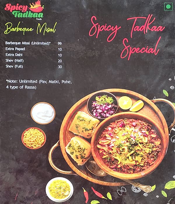 Hotel Spicy Tadkaa menu