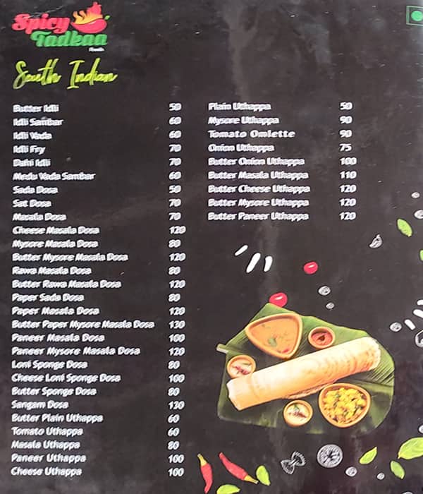 Hotel Spicy Tadkaa menu