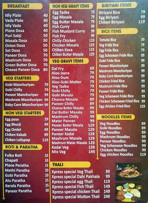 Menu of The Food Xpress, Koramangala 7th Block, Bangalore