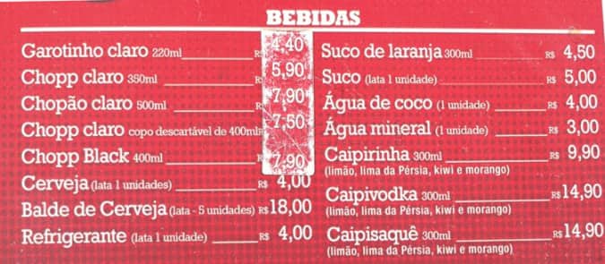 Quiosque Chopp Brahma cardápio