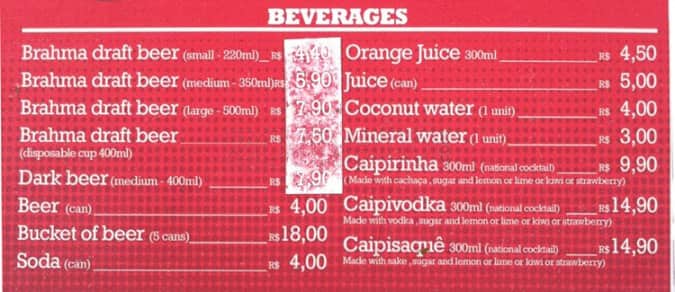 Quiosque Chopp Brahma cardápio
