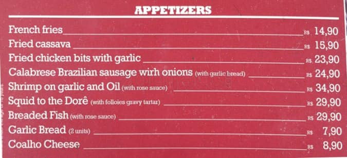 Quiosque Chopp Brahma cardápio