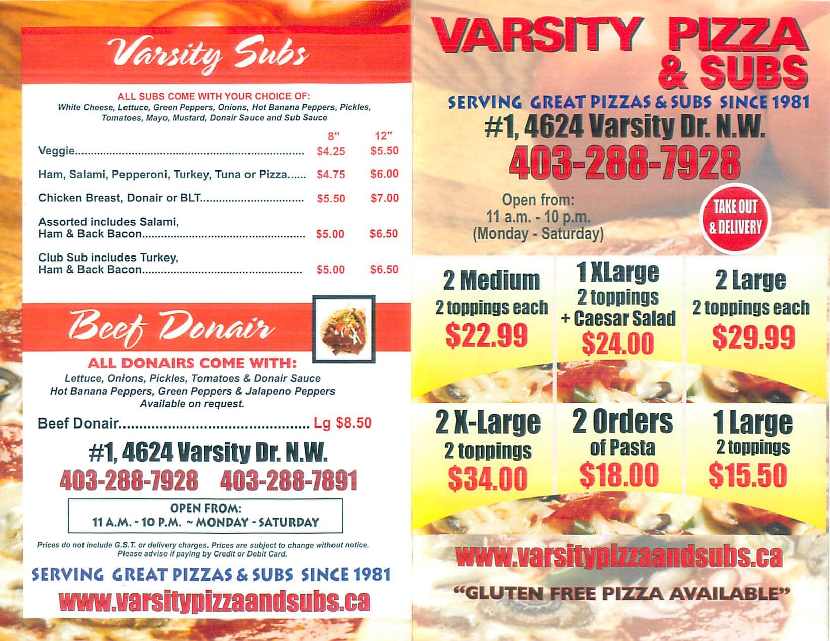 Menu At Varsity Pizza And Subs Pizzeria Calgary Varsity Dr Nw