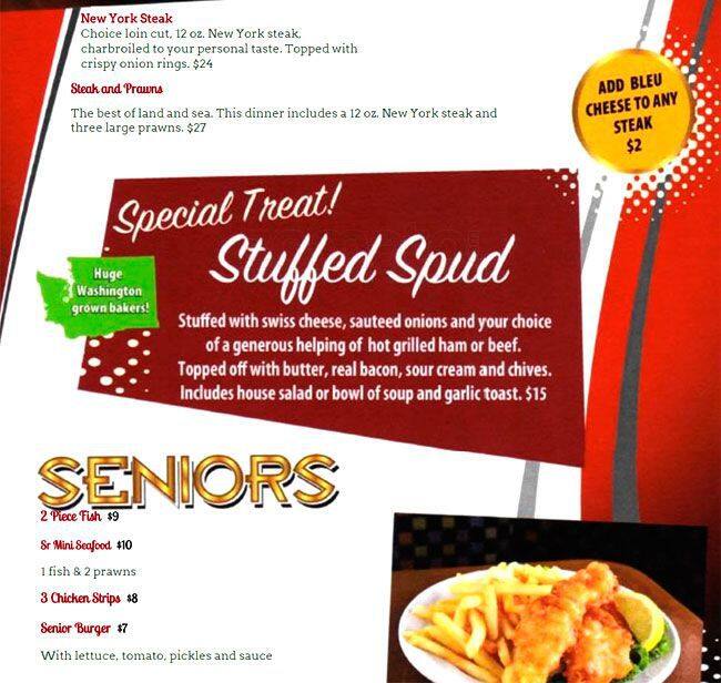 Menu at Bob's Burgers and Brew restaurant, Puyallup