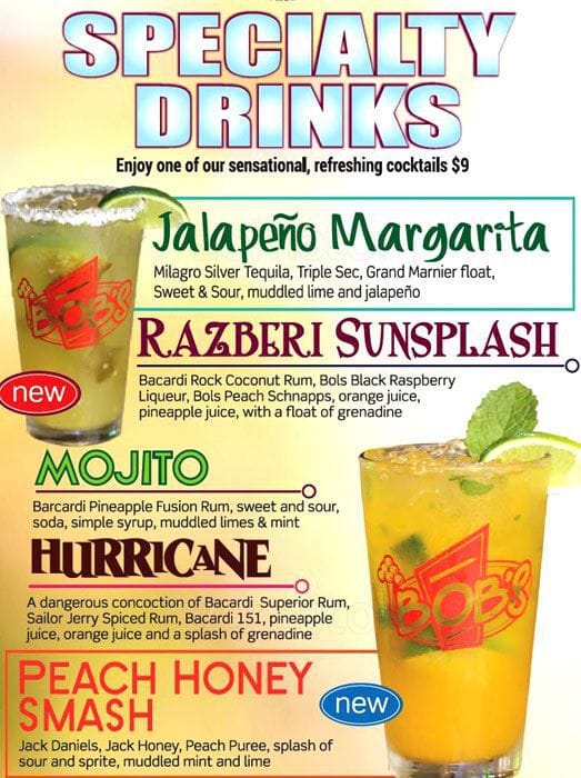 Menu at Bob's Burgers and Brew restaurant, Puyallup