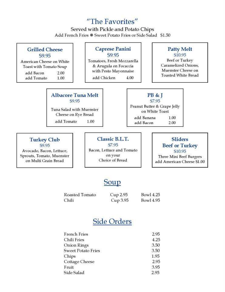 Menu at SurfSide Diner restaurant, Palm Beach