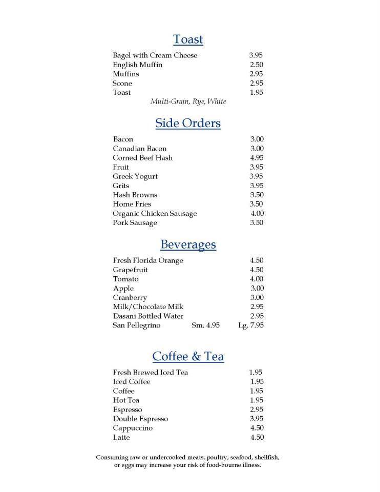 Menu at SurfSide Diner restaurant, Palm Beach