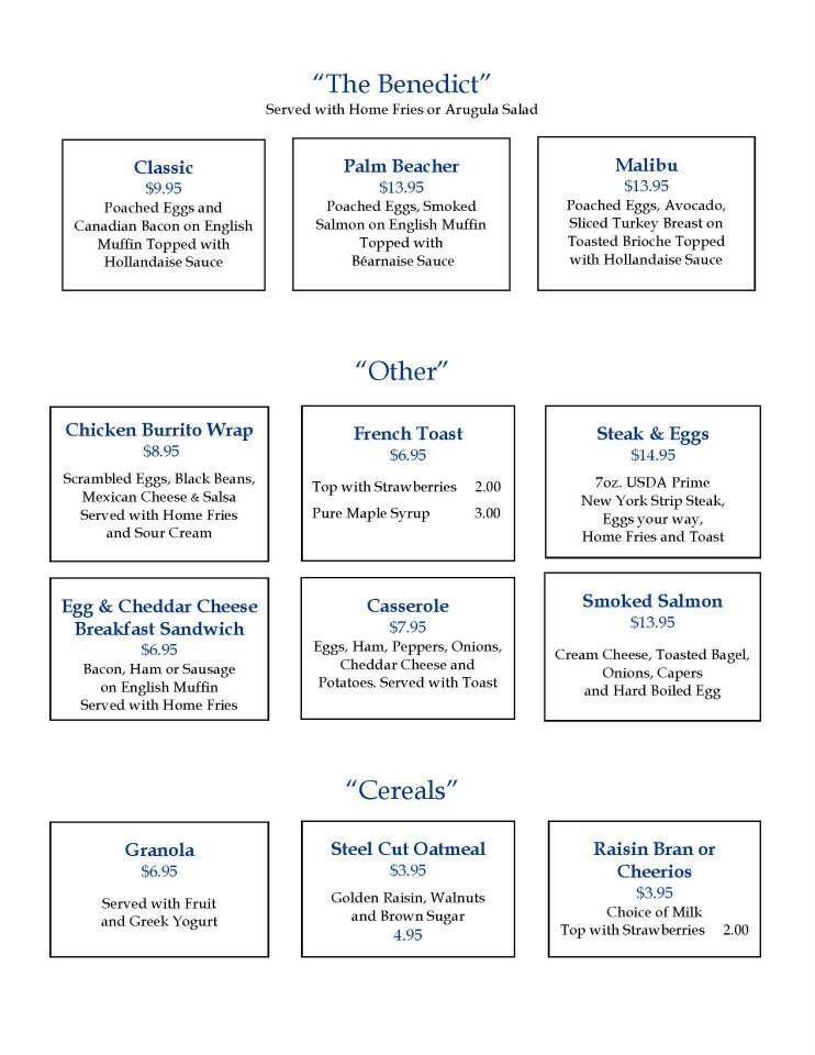 SurfSide Diner Menu, Menu for SurfSide Diner, Palm Beach, Miami