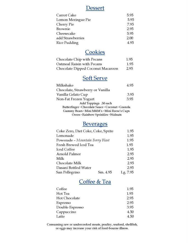 Menu at SurfSide Diner restaurant, Palm Beach