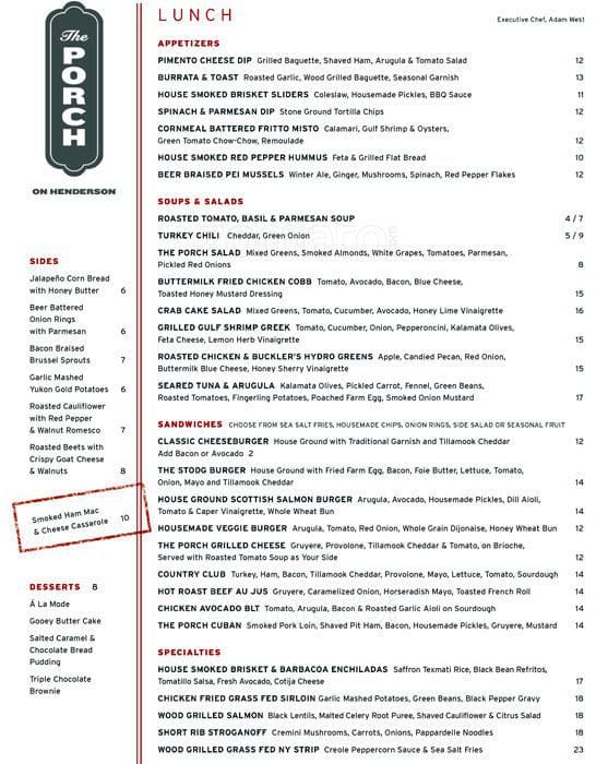 Menu At The Porch Restaurant Dallas   83b7224b3524a47a96eedb37c121f6db 