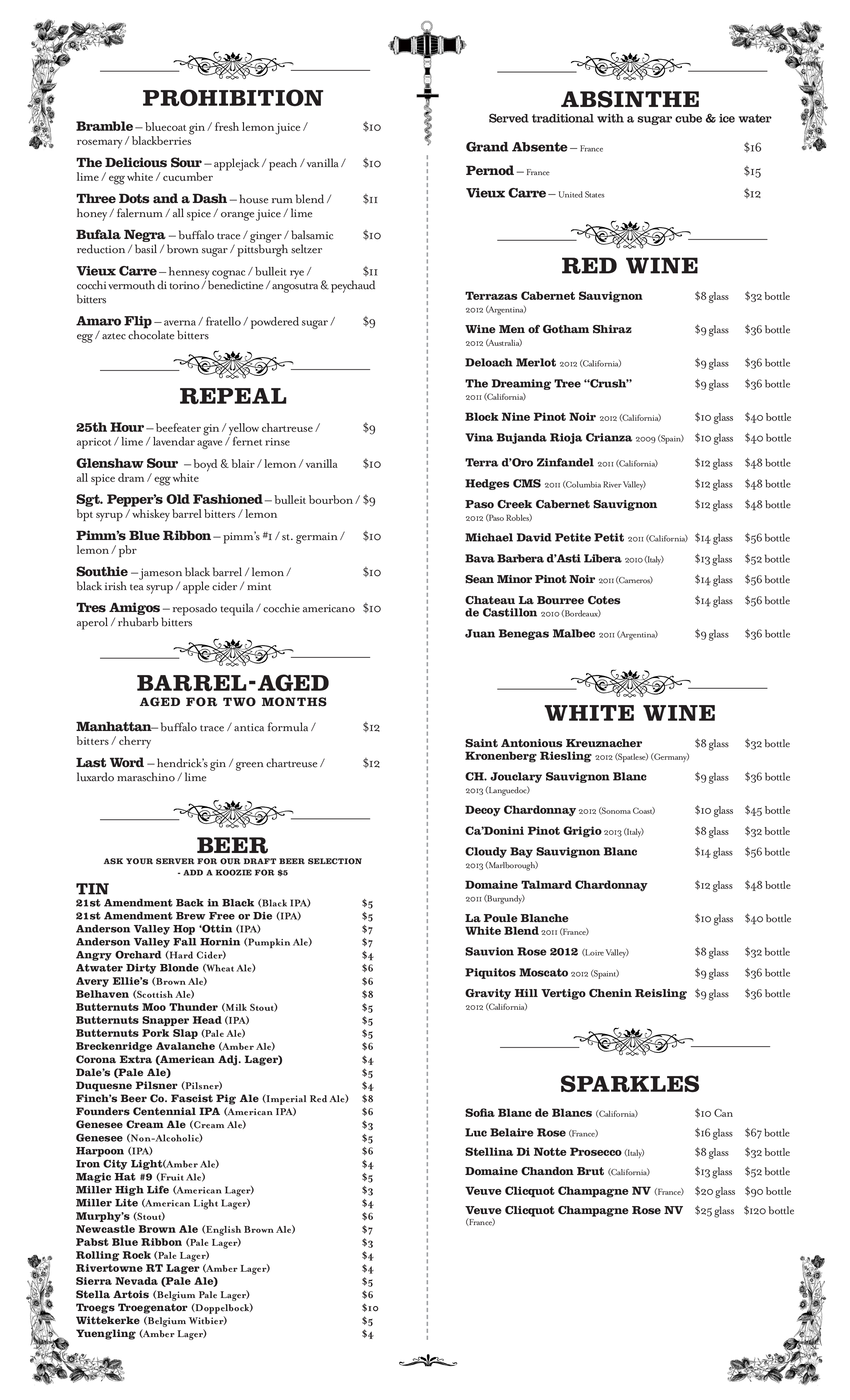 Menu at Meat & Potatoes pub & bar, Pittsburgh