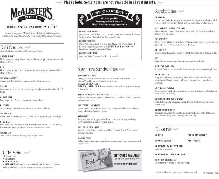 Mcalister's Printable Menu With Prices