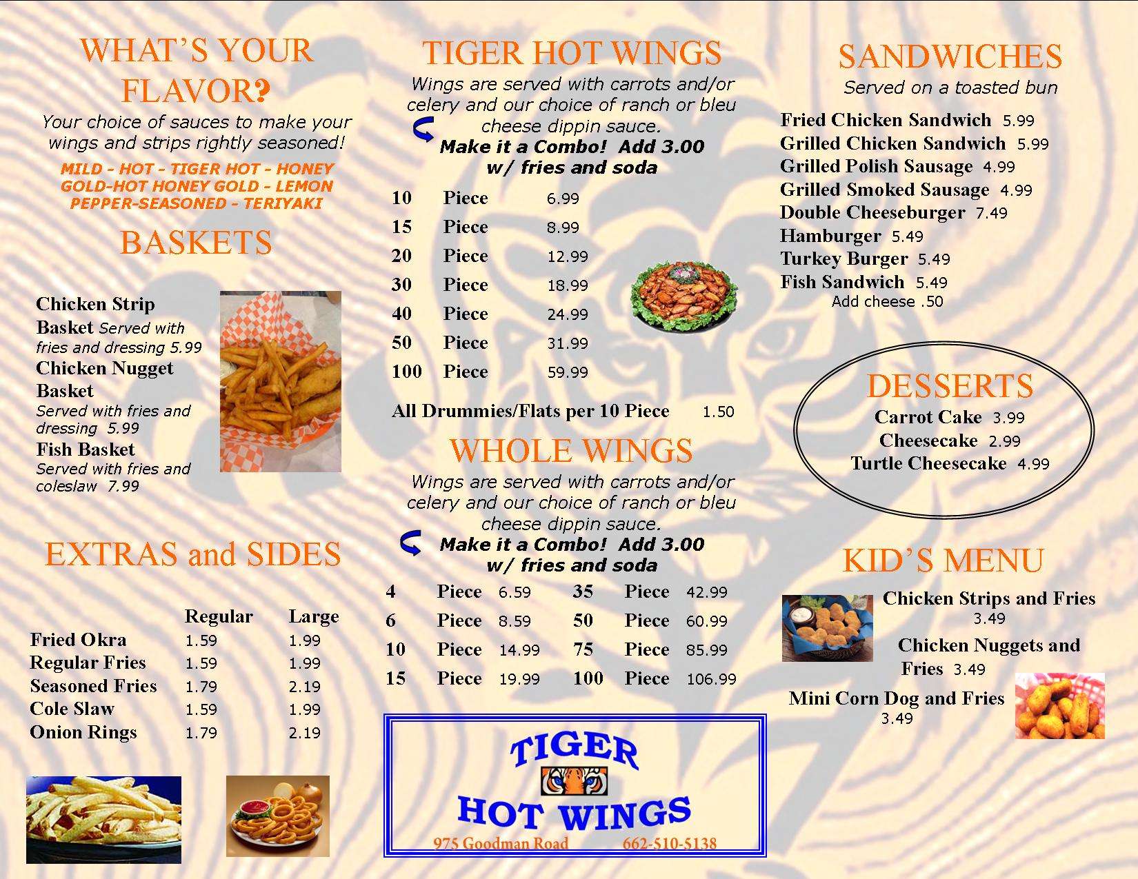 Tiger Hot Wings Menu, Menu for Tiger Hot Wings, Southaven, Memphis