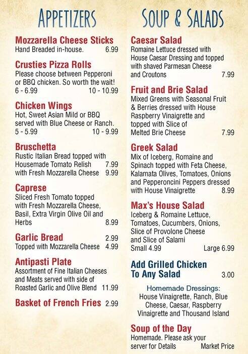 Max's Pizza Company Menu, Menu for Max's Pizza Company, Kitty Hawk ...