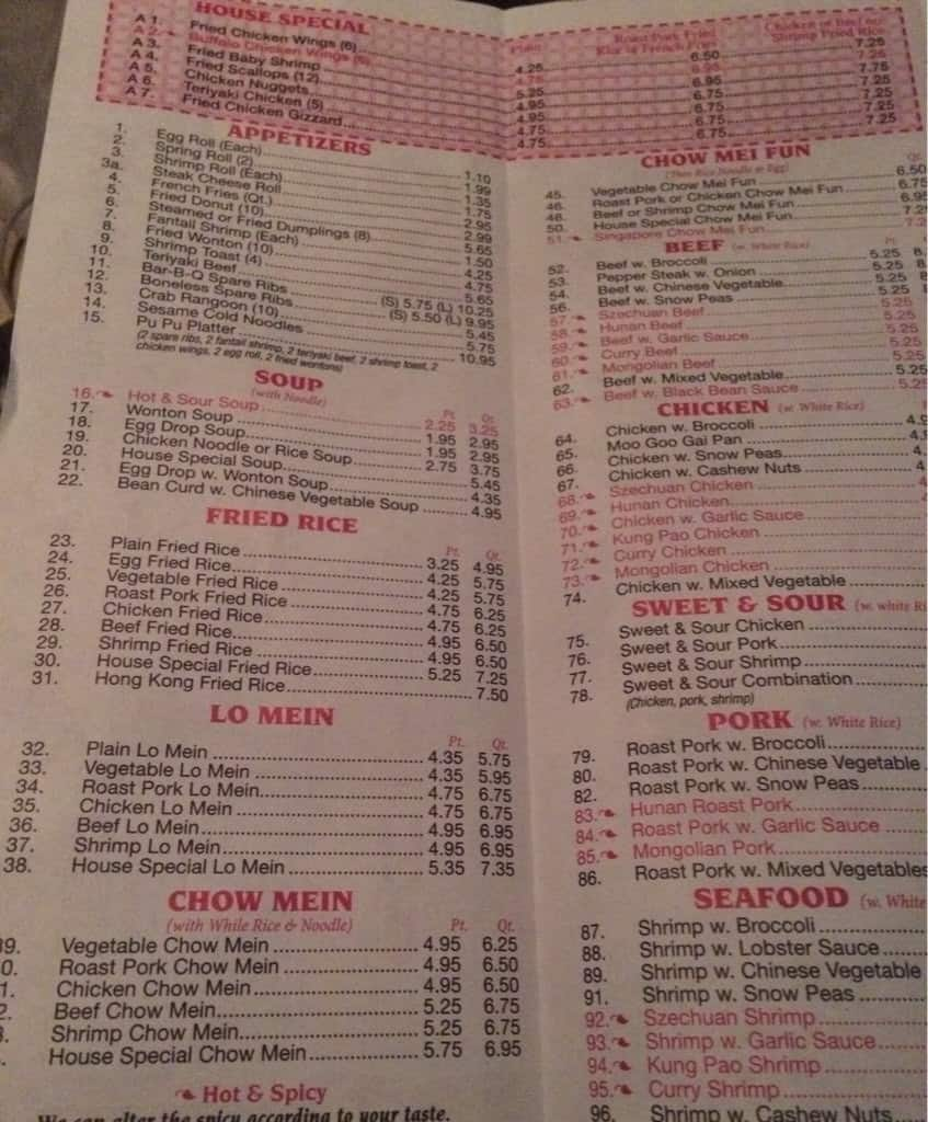 China Wong Menu, Menu for China Wong, Kitty Hawk, Kitty Hawk ...