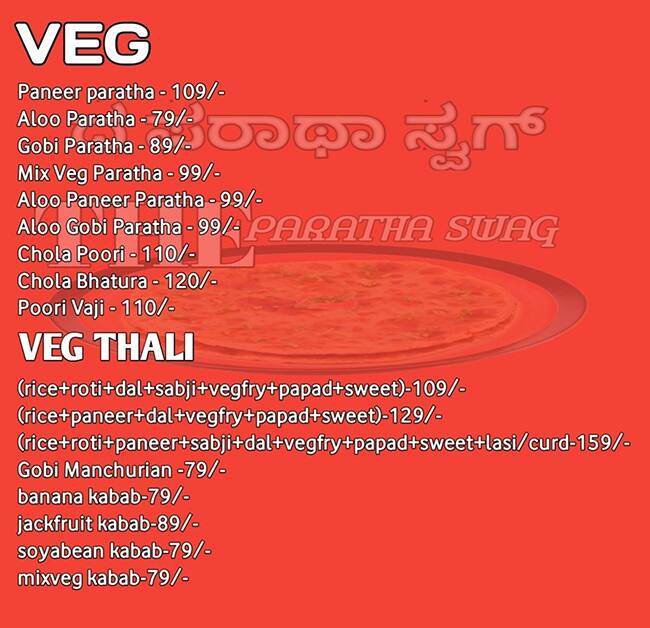 Menu of The Paratha Swag, Koramangala 8th Block, Bangalore