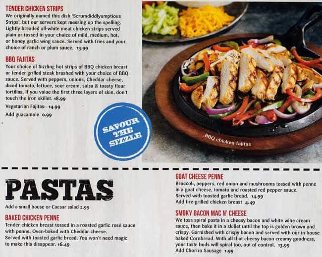 Menu at Montana's pub & bar, Ottawa, Merivale Rd