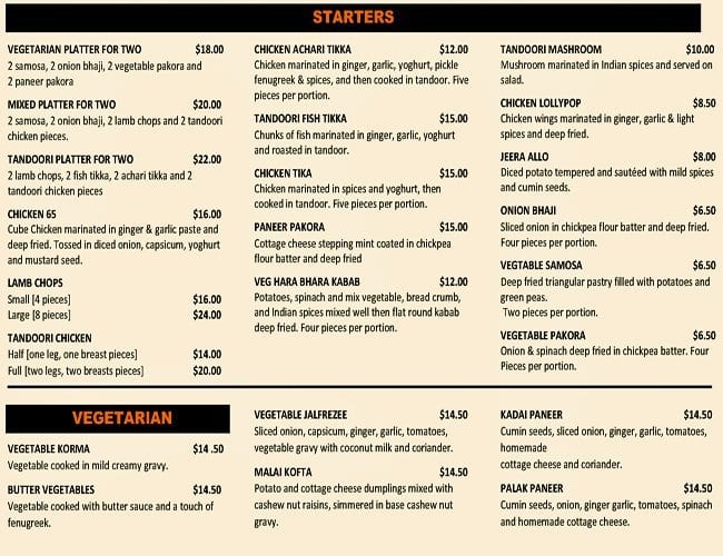 Cinnamon Spice Menu, Menu for Cinnamon Spice, Hornby, Christchurch