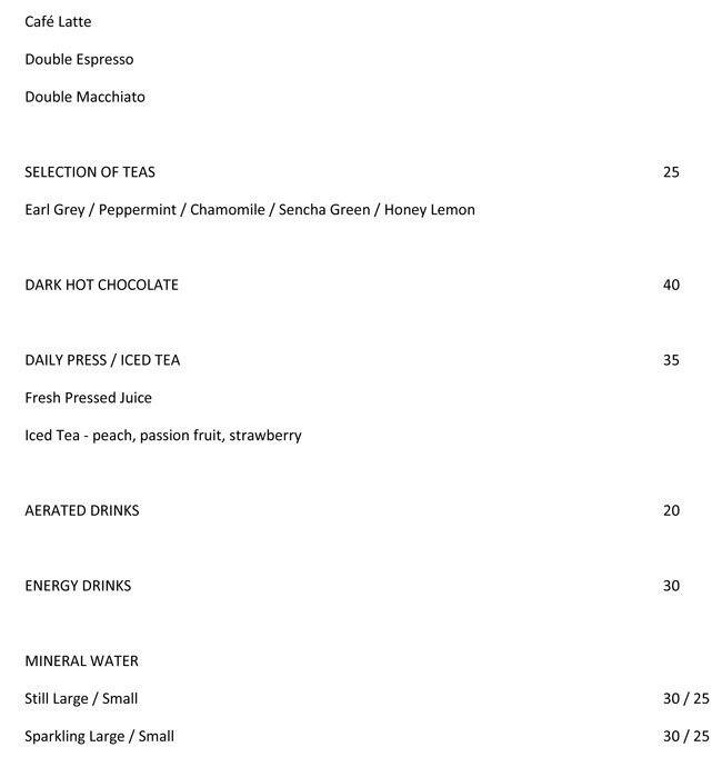 Menu at Jaan at the Penthouse restaurant, Dubai