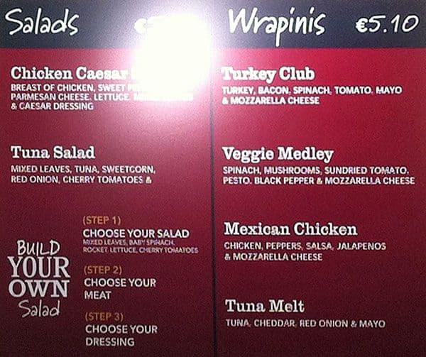 Menu at Bagel Factory cafe, Dublin, 9 Upper Baggot St