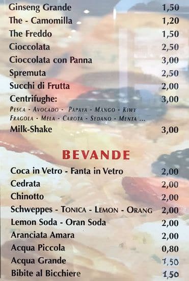 Menu di Pasticceria Caffè Zampilli 