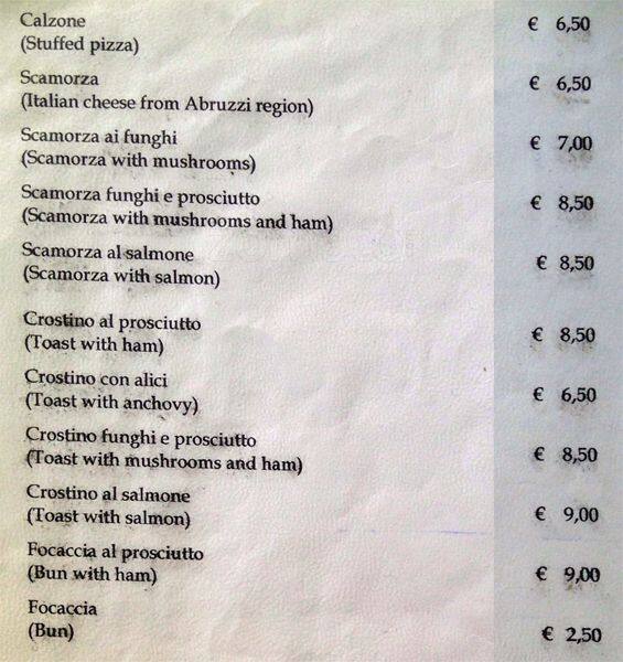 Menu de La Fraschetta