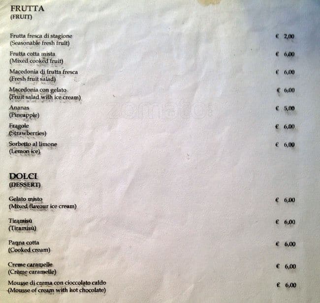 Menu de La Fraschetta