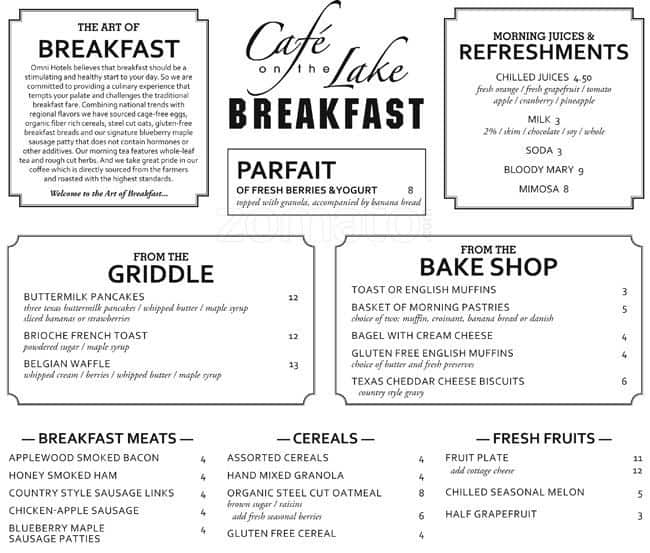 Cafe on the Lake Omni Houston Hotel at Westside Menu Urbanspoon/Zomato