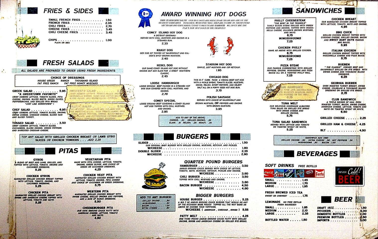 Menu at Cloos' Coney Island restaurant, Raleigh