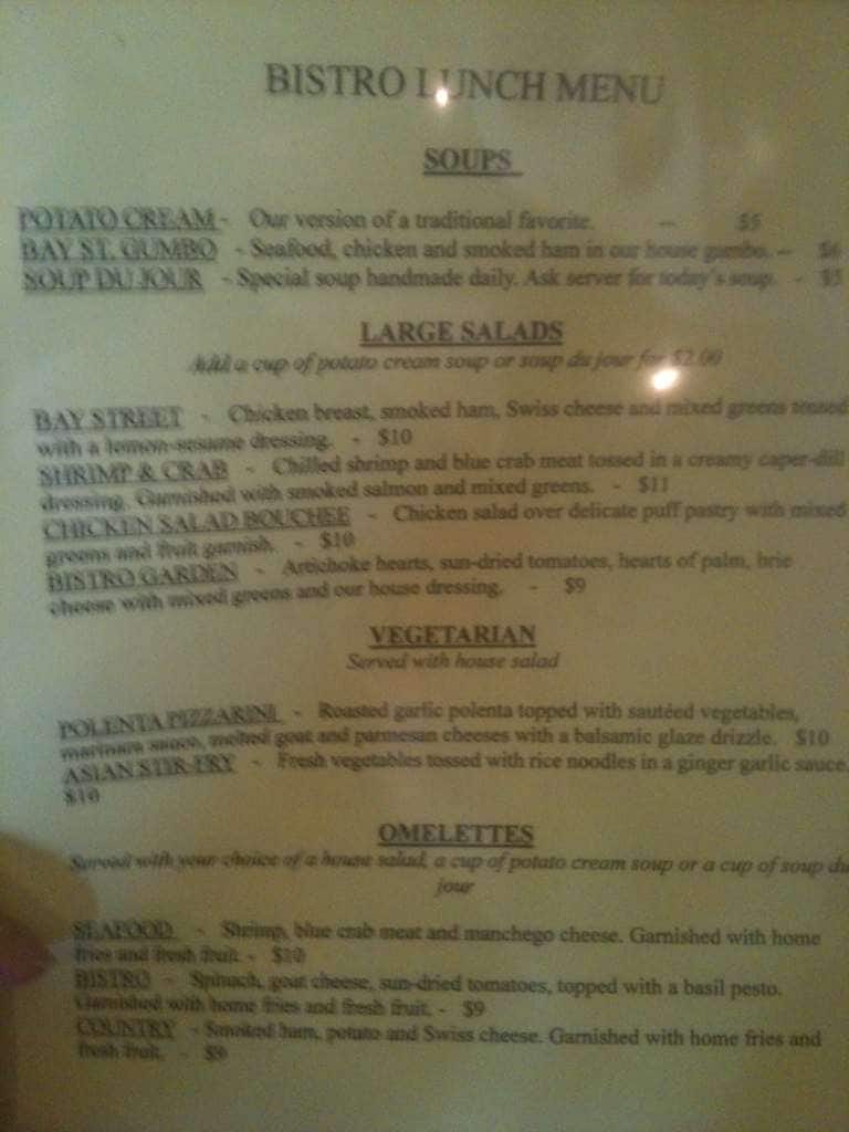 Menu at Bay Street Bistro restaurant, Lakeland