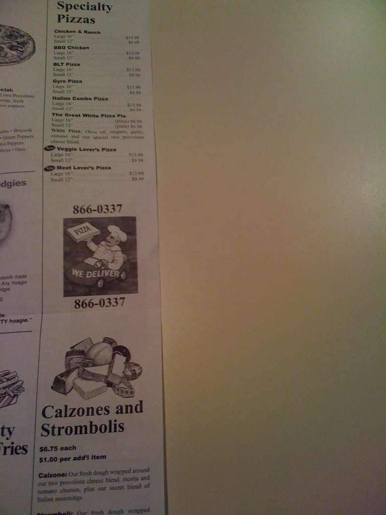 Menu at Steel City Sandwich Co pizzeria, Erie