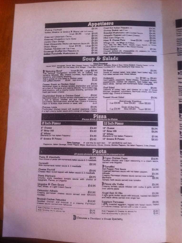Menu at Davidson's Restaurant, Youngstown, Canfield Rd