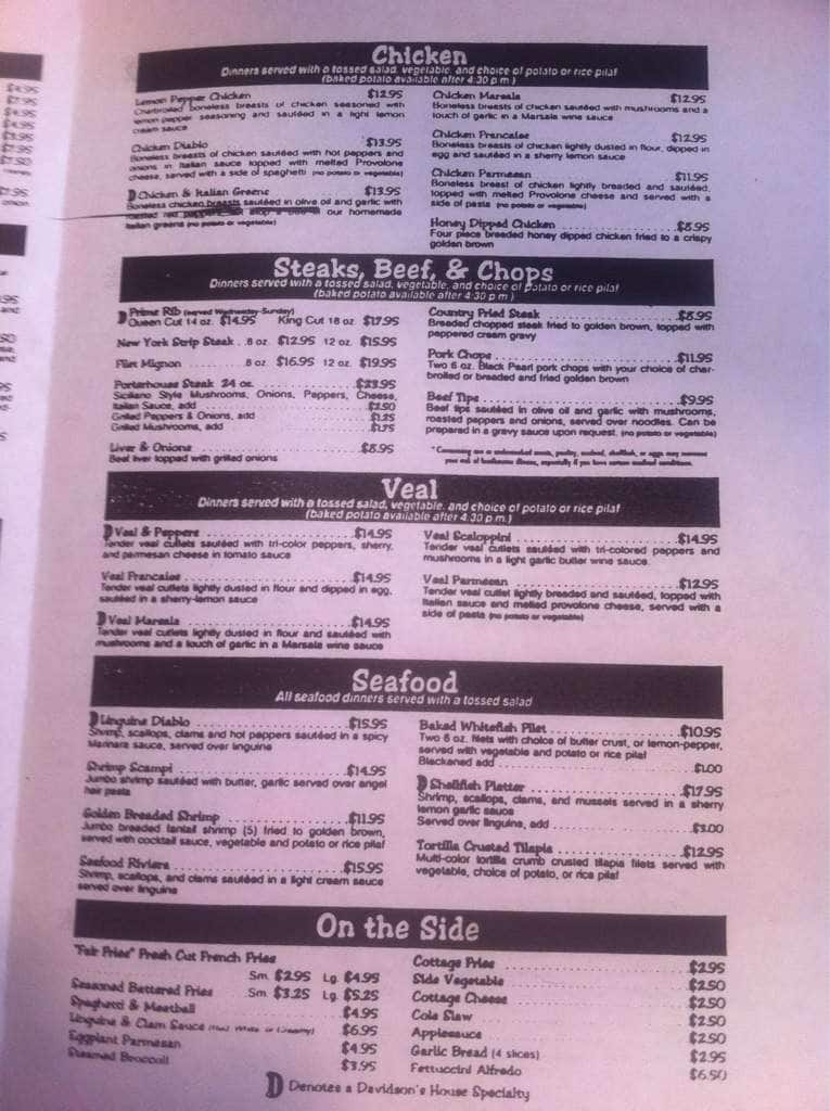 Menu at Davidson's Restaurant, Youngstown, Canfield Rd