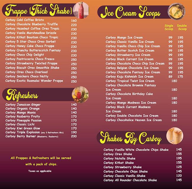 Menu of Carboy, Chakala, Mumbai