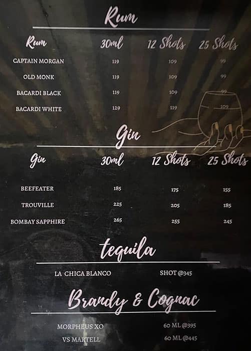 Menu of The Tipsy Trunk T3, Alambagh, Lucknow