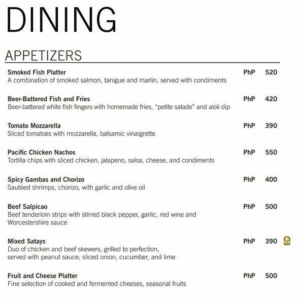 Pacific Lounge Pan Pacific Manila Menu Zomato Philippines