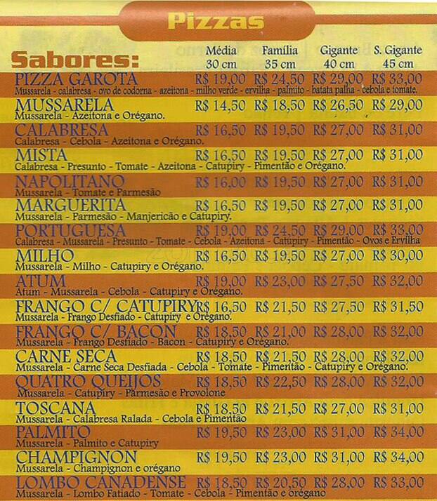 Garota Bonsucesso Bar E Restaurante cardápio