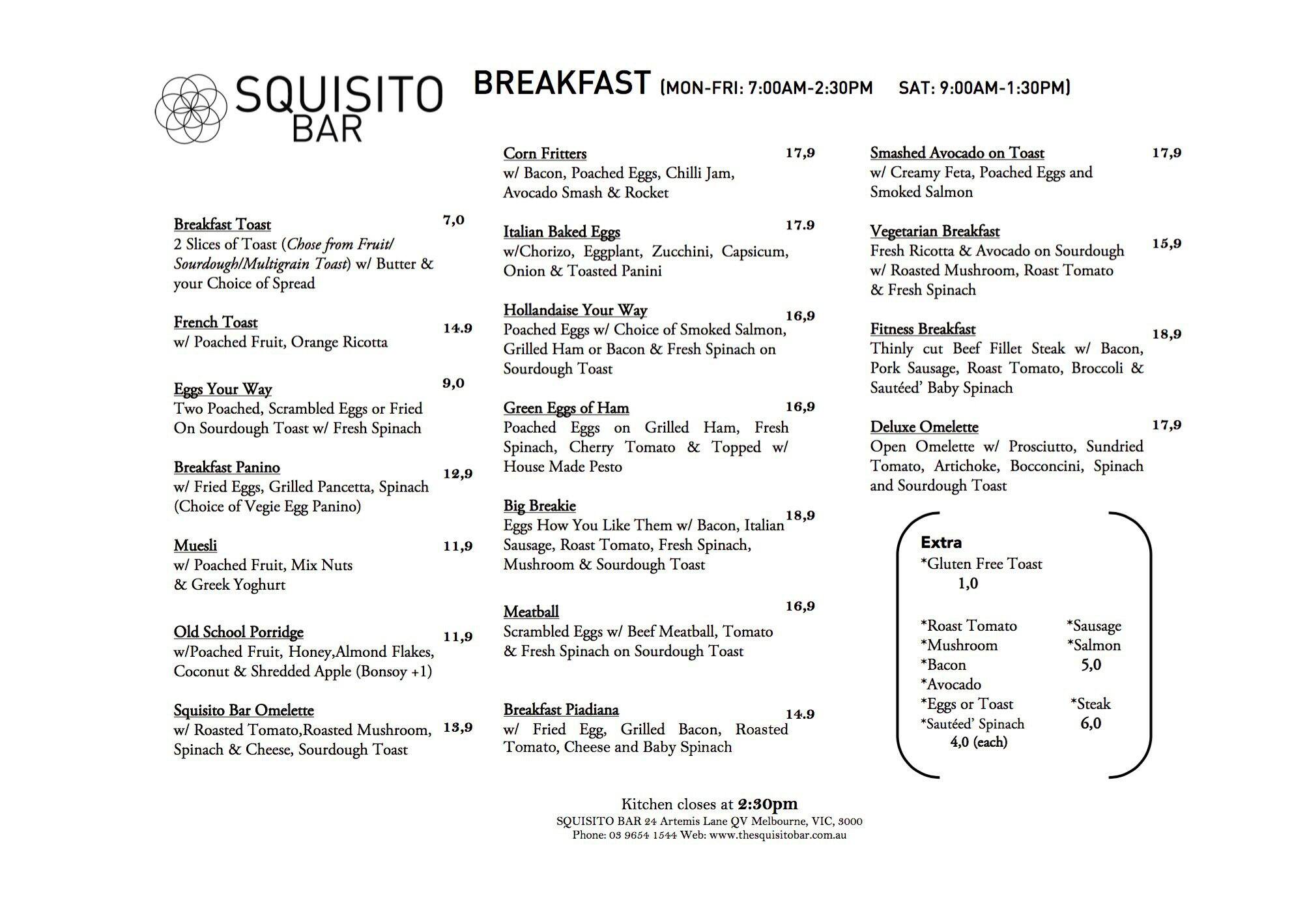 Squisito Bar Menu, Menu for Squisito Bar, CBD, Melbourne - Urbanspoon ...