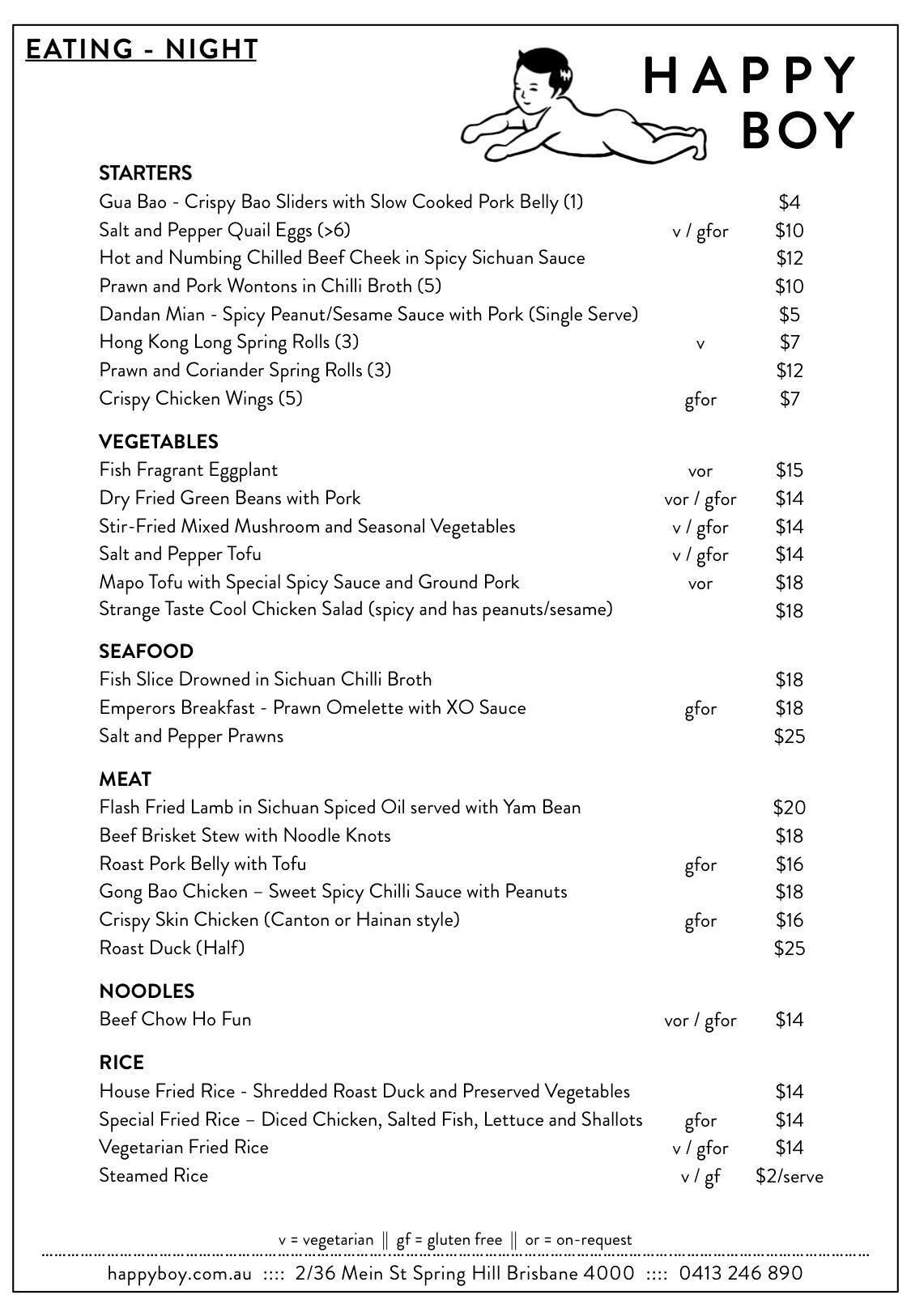Happy Boy Menu, Menu for Happy Boy, Spring Hill, Brisbane Urbanspoon