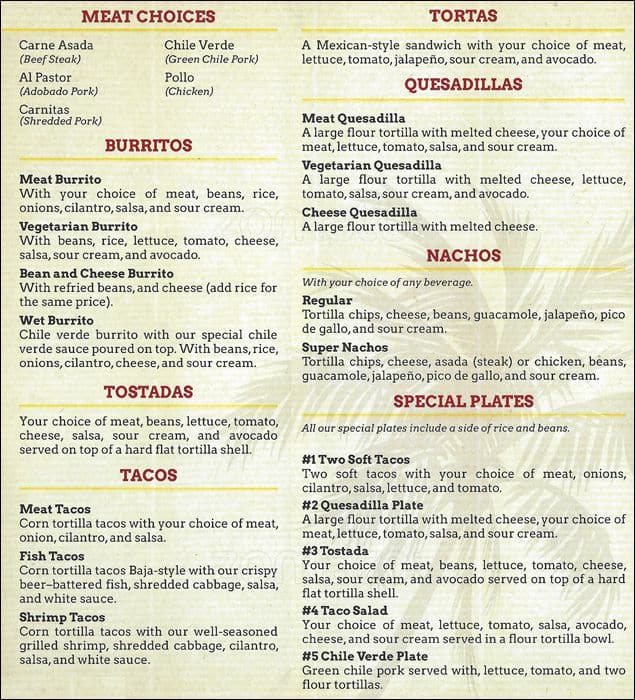 Menu at La Costa restaurant, San Jose, Monterey Rd