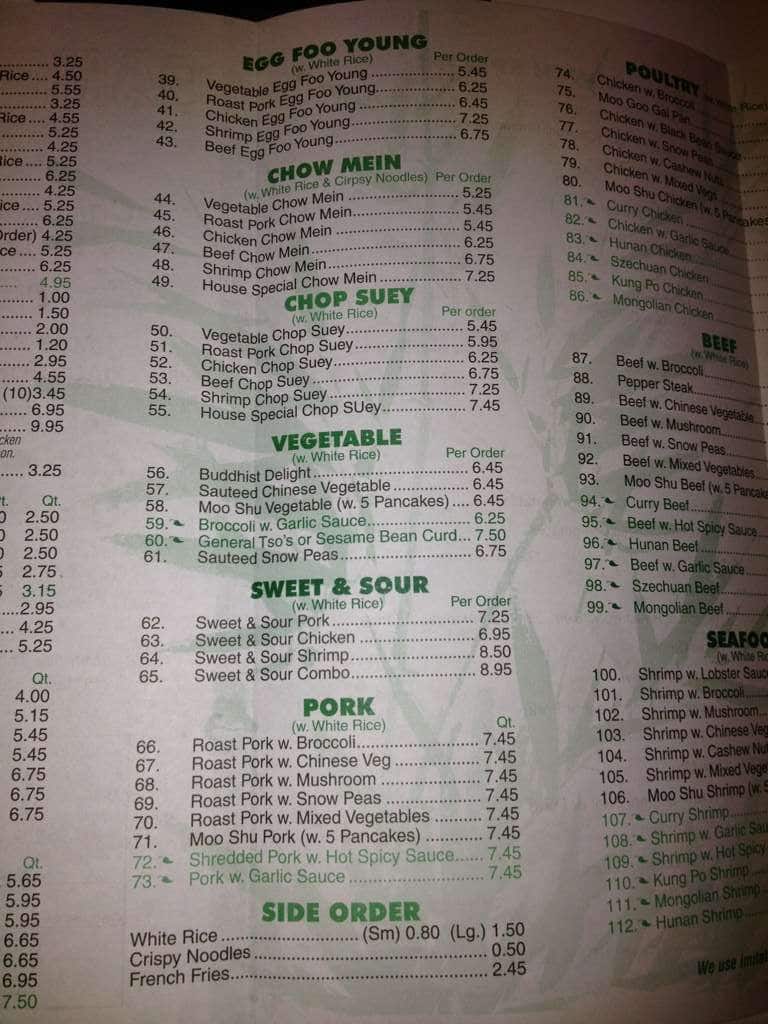 Menu at Bamboo Express restaurant, Jacksonville, San Jose Blvd W 2365