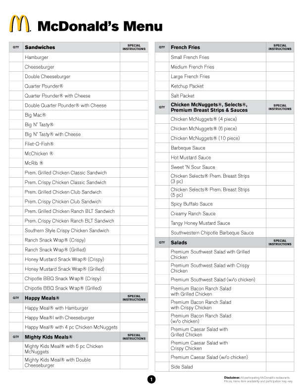 McDonald's Menu, Menu for McDonald's, Suburban Southside, Oklahoma City ...