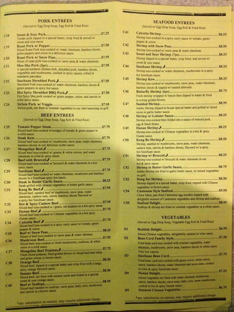 Menu at Piedmont Cuisine restaurant, Piedmont