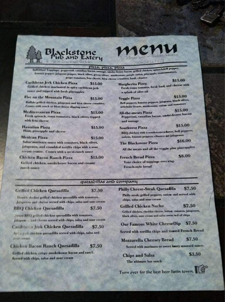 Blackstone Pub & Eatery Menu - Urbanspoon/Zomato