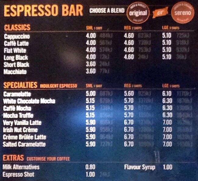 Gloria Jean's Coffees menu