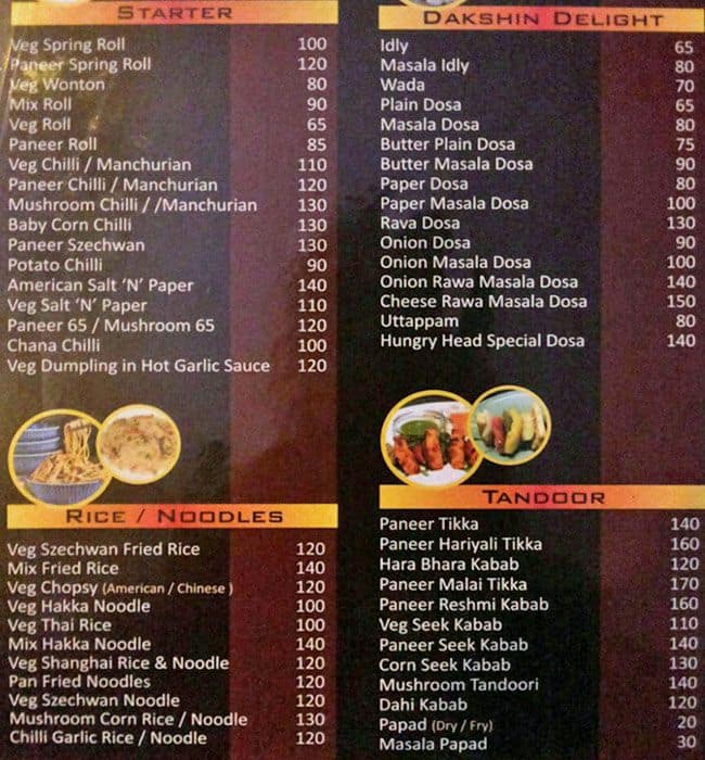 Hungry Head menu