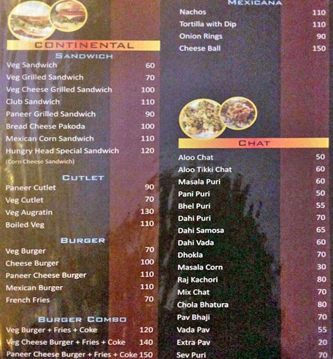 Hungry Head menu